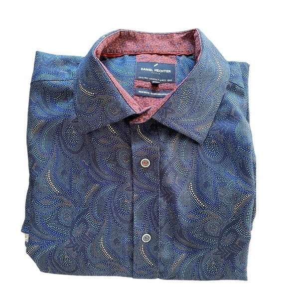 DANIEL Hechter Paris Long Sleeve Button Down Shirt, Blue Paisley, 2XL - Picture 6 of 16